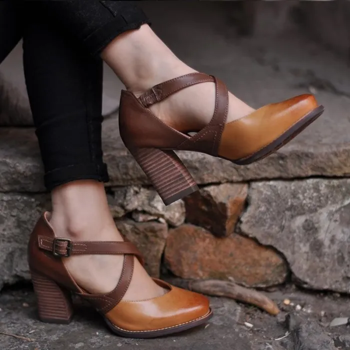Women's high heels 8 cm with buckle strap