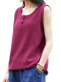Round Neck Casual Sleeveless Cotton Shirts & Tops