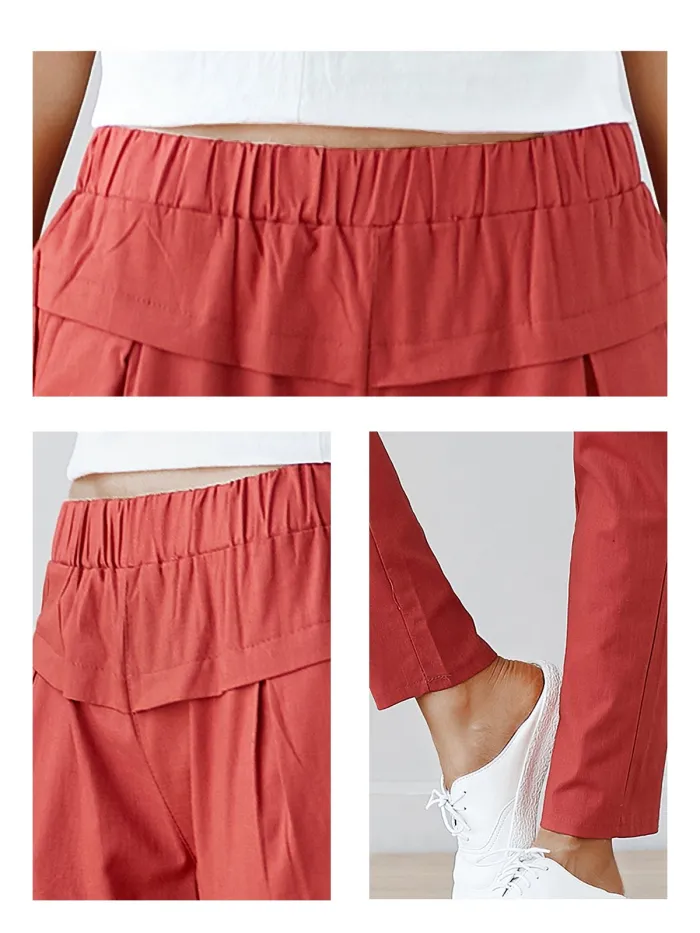 Plus Size Women Cotton And Linen Solid Loose Casual Pants