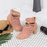 Weave Zipper Casual Chunky Heel Suede Boots