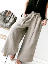 Casual Solid Cotton-Blend Pants