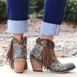 Fashion leopard tassel low heel shoes non-slip boots