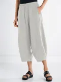 Plus Size Women Pants Pockets Casual Cropped Pants