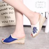 Sandkini Peep Toe Cloth Flower Wedge Heel Slippers