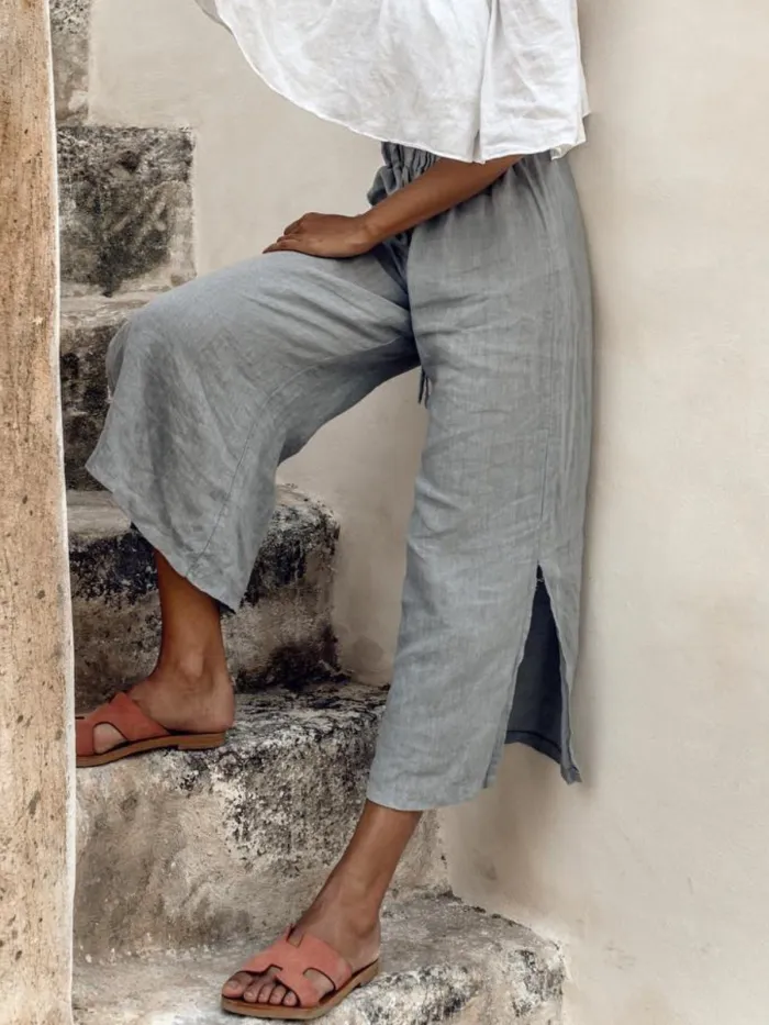 Gray Cotton-Blend Pants