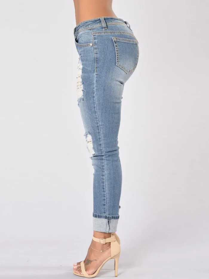 Worn Hole Patchwork Gradient Pocket Jeans