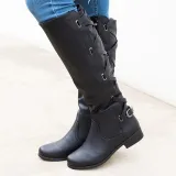 Black PU Chunky Heel Zipper Casual Winter Boots