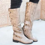 Black PU Chunky Heel Zipper Casual Winter Boots