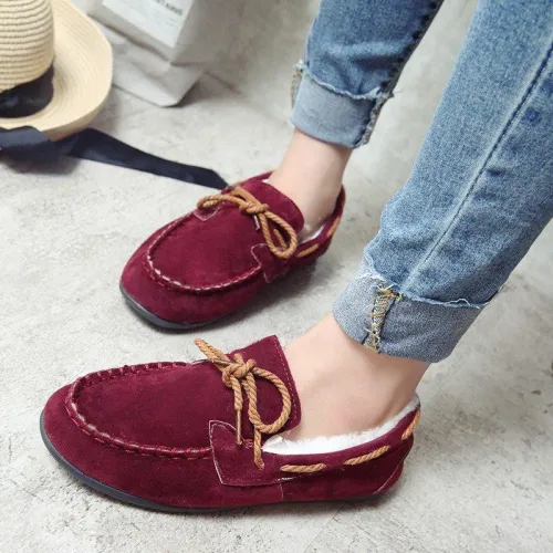 Women Flocking Bowknot Comfy Slip-On Loafers