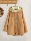 Solid Cotton Vintage Hoodie Long Sleeve Coat
