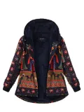 Fleece-lined Tribal Printed Long Sleeve Hoodie Coat