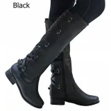 Black PU Chunky Heel Zipper Casual Winter Boots