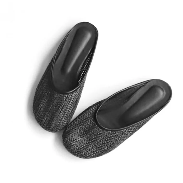 Women Beach Pu Flats Faux Straw Braided Slippers Shoes