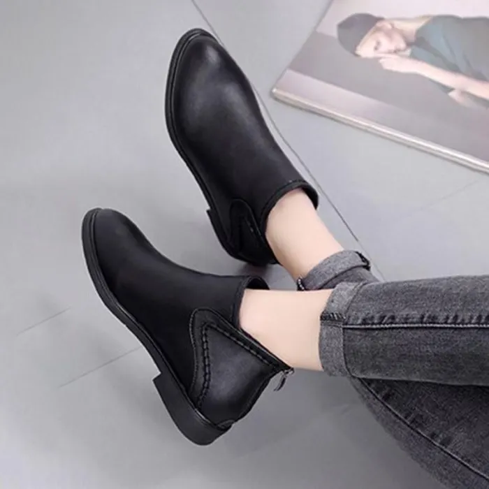 Women Artificial Leather Booties Casual Comfort Zipper Shoes