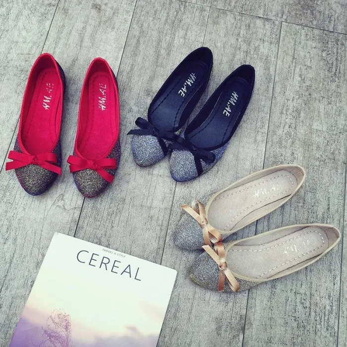 Women Bowknot  Sparkling Glitter Flats Casual Comfort Slip On Shoes