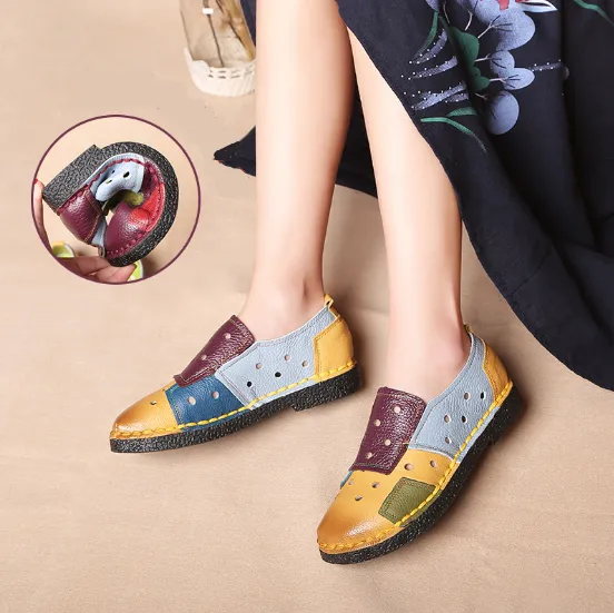 Colorful Genuine Leather Color Block Low Heel Daily Spring/Fall Loafers