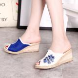 Sandkini Peep Toe Cloth Flower Wedge Heel Slippers