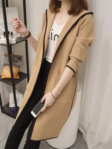 Binding Casual H-line Long Sleeve Hoodie Coat