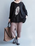 H-line Casual Batwing Feather Print Sweatshirt