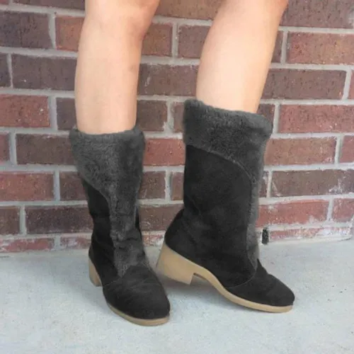 Women Daily Vintage Fur Boots Artificial Leather Winter Booties