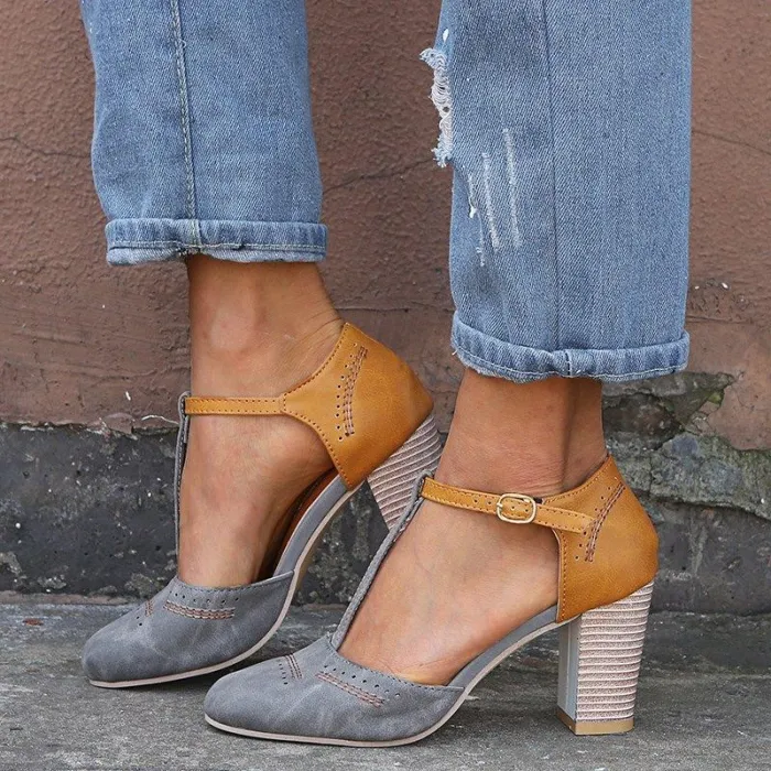 Summer Adjustable Buckle Chunky Heel Shoes