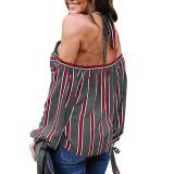 Striped Off-Shoulder Cross Tie Shirt