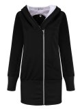 Women Pockets Casual Solid Hoodie Coats Jacket