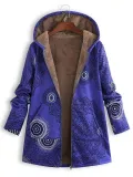 Ethnic Print Fleece Zipper Hooded Autumn Winter Coat