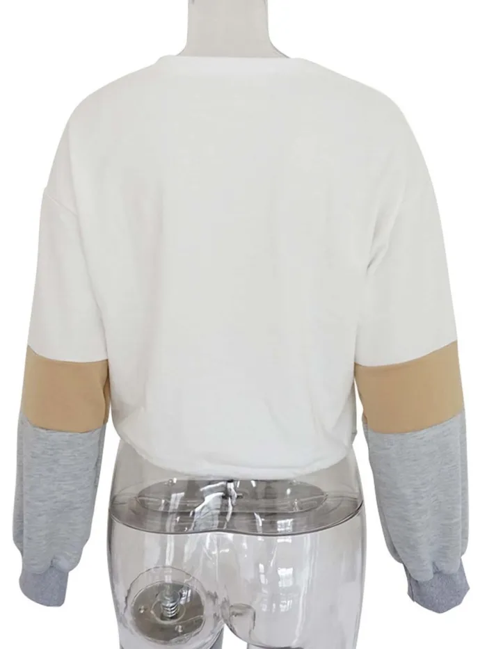 Long Sleeve Casual Color-block Crew Neck Plus Size Blouse