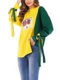 Bowknot Cotton Vintage Printed O-Neck Blouse & Shirts