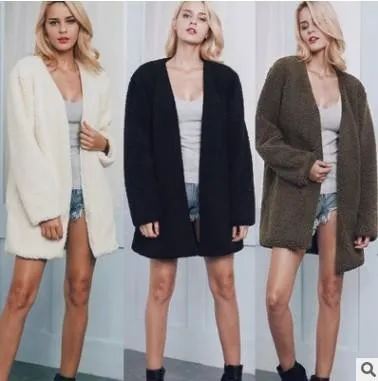 Plus Size Faux Fur Elegant Long Sleeve Pockets Coat