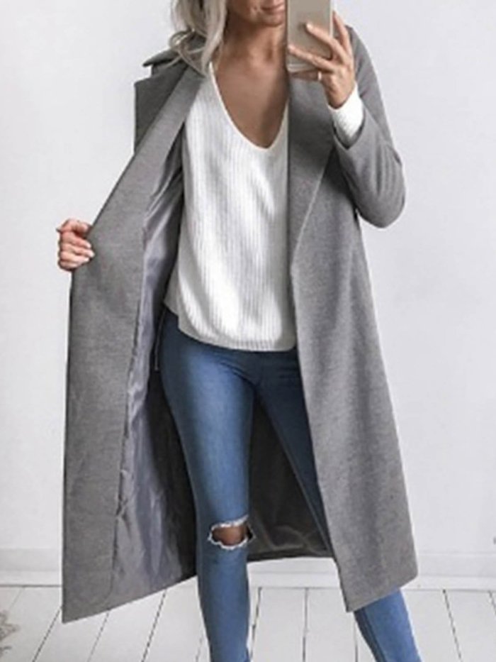 Turn-down Collar Pockets Solid Casual Winter Coat