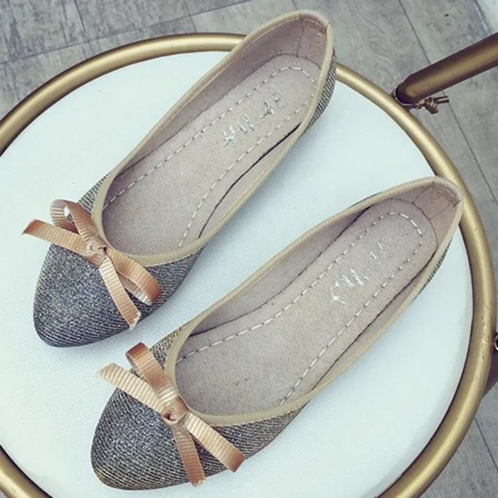 Women Bowknot  Sparkling Glitter Flats Casual Comfort Slip On Shoes