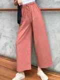 Plus Size Women Cotton And Linen Solid Loose Casual Wide Leg Pants