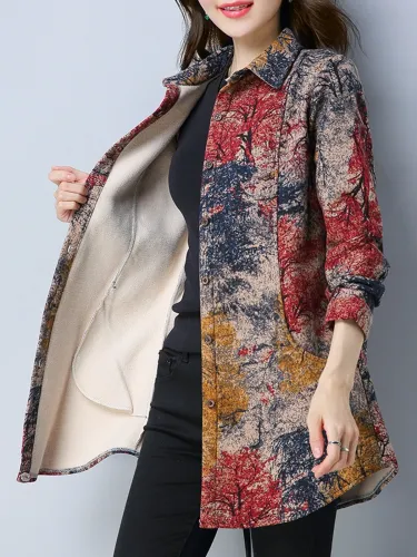 Fleece-lined Abstract Printed Blouse