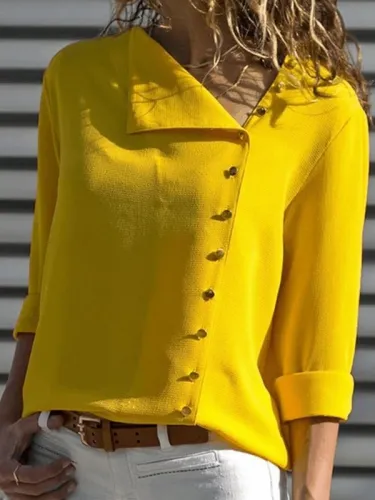 Cotton-blend Shift Buttoned Casual Blouses & Shirt