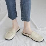Women PU Slip On Panel Summer Flats Slippers Shoes