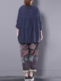 Shawl Collar Stripes Long Sleeve Blouse