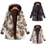 Leaves Printed Hoodie Long Sleeve Coat