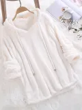 Women Winter a Long Hooded Sweatshirt Mohair Solid Color