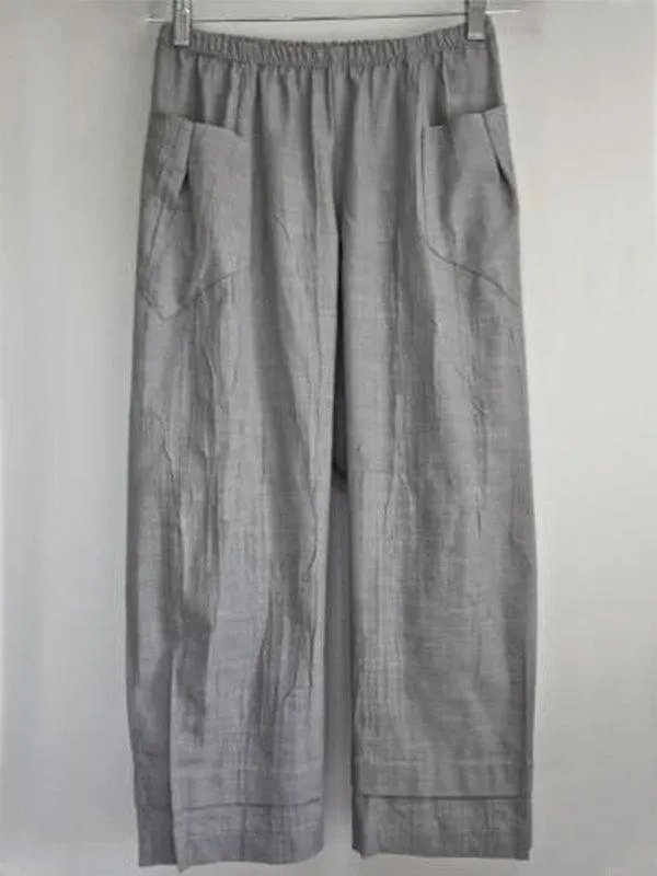 Casual Plus Size Solid Pants With Pockets
