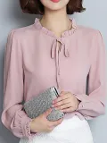Pink Elegant Bow Plain Blouse