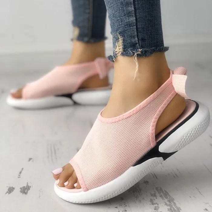 Women Mesh Fabric Sandals Casual Breathable Bowknot Embellished Shoes