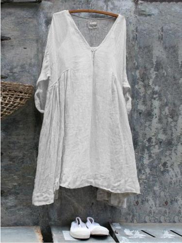 V Neck Cotton-Blend Short Sleeve Dresses