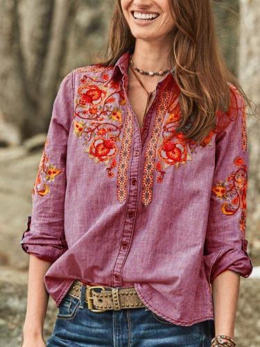 Printed Buttoned Casual Shirt Collar Shirts & Tops