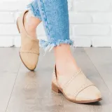 Trendy Stitched Style Side Cutout Loafers Casual PU Low Heel Loafers