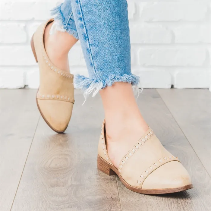 Trendy Stitched Style Side Cutout Loafers Casual PU Low Heel Loafers