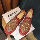 Red PU Spring/Fall Rhinestone Loafers