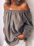Casual Off Shoulder Long Sleeve Solid Shirts & Tops