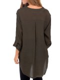 Casual Polyester V Neck Buttoned Blouse